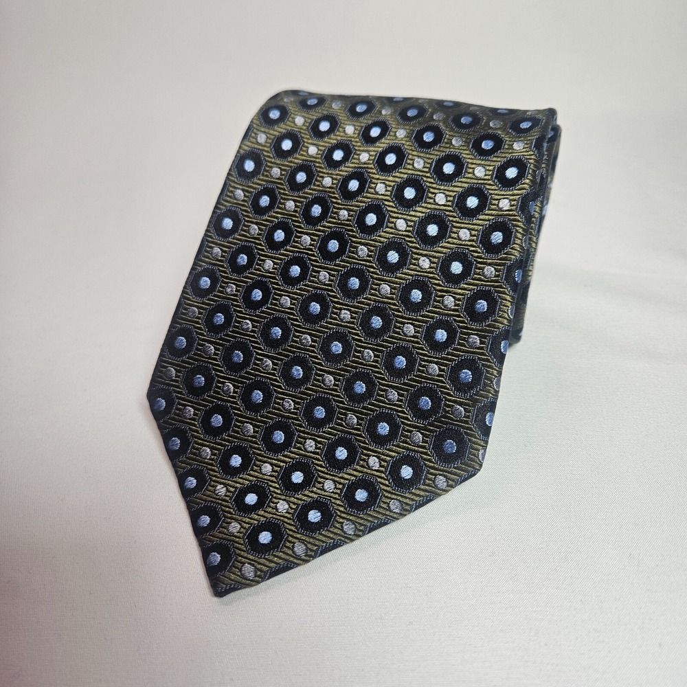 Wembley Hand Made‎ 100% Silk Tie Mens Geometric Green 4" x 59"
